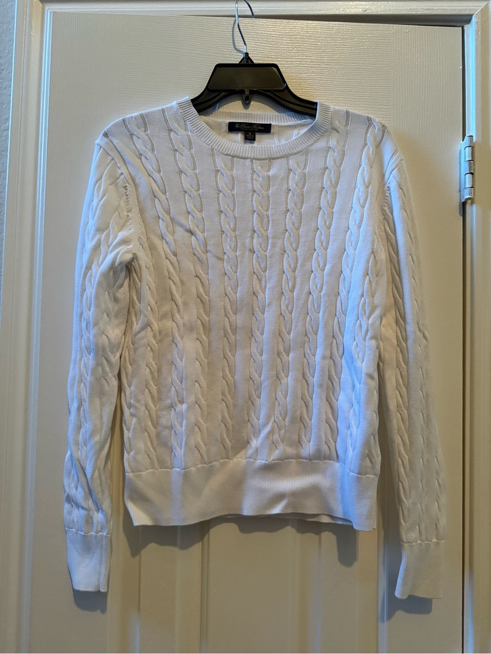 Brooks Brothers White Cable-Knit Crewneck Sweater